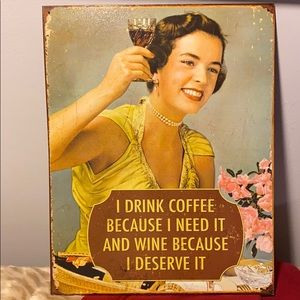 Metal wall art vintage wine drinking woman